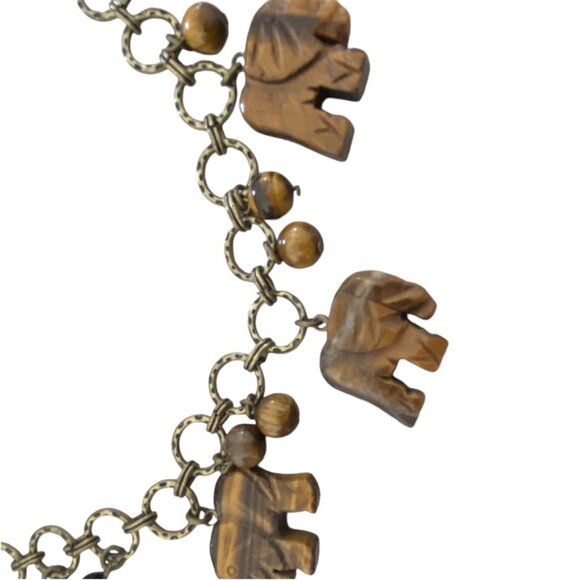 Coldwater Creek Tiger Eye Necklace charm with animals lucky elephants safari - Picture 9 of 15